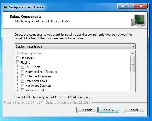 Process Hacker install option