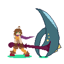 Clover standing while holding a comically large scythe animation