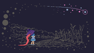 Kogasa melancholically looking at a star in the muted night sky