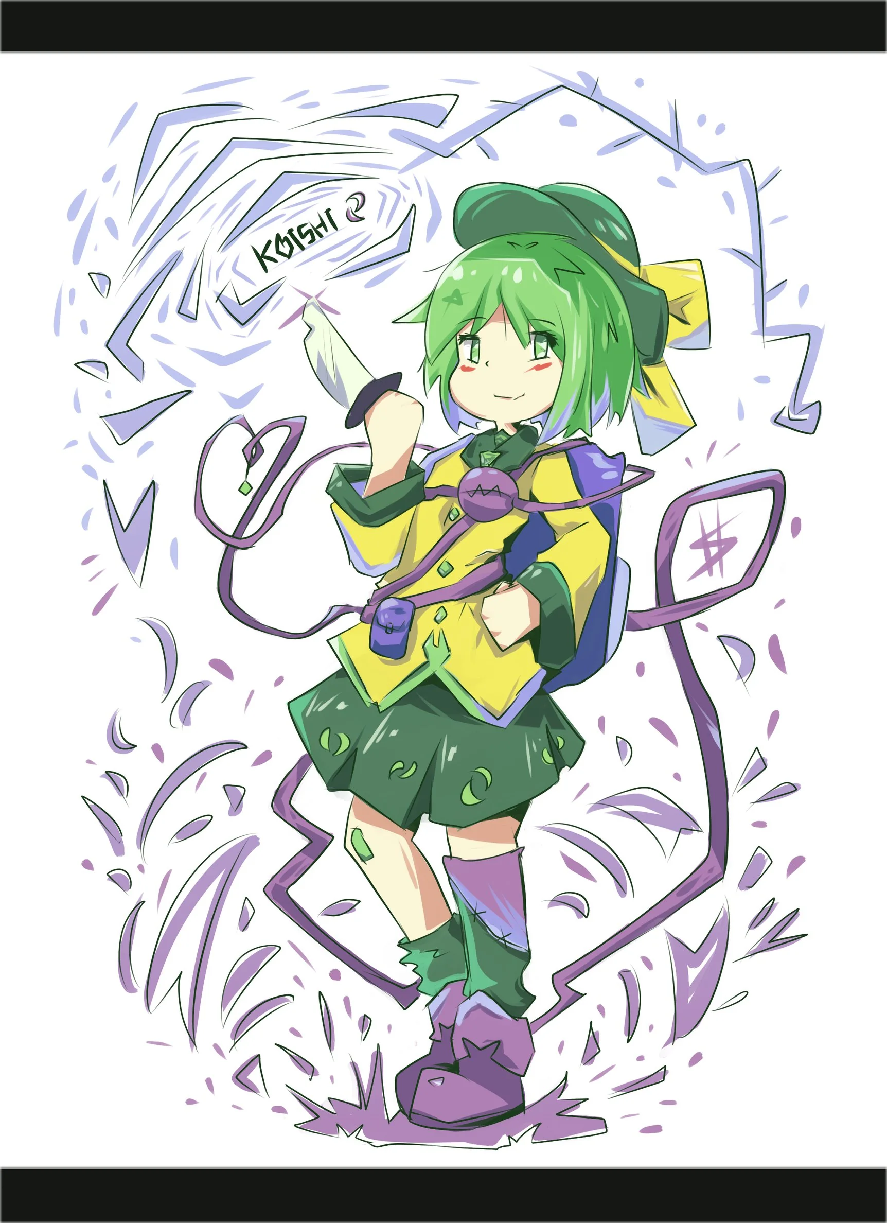 Koishi stills holding her knife and wearing a backpack