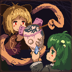 Yamame and Kisume doing arts and craft with a skull animation